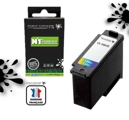 CL-586XL - COULEUR - Grande capacité de Marque Française POINT D'ENCRE - Pour imprimante compatible CANON (cec)