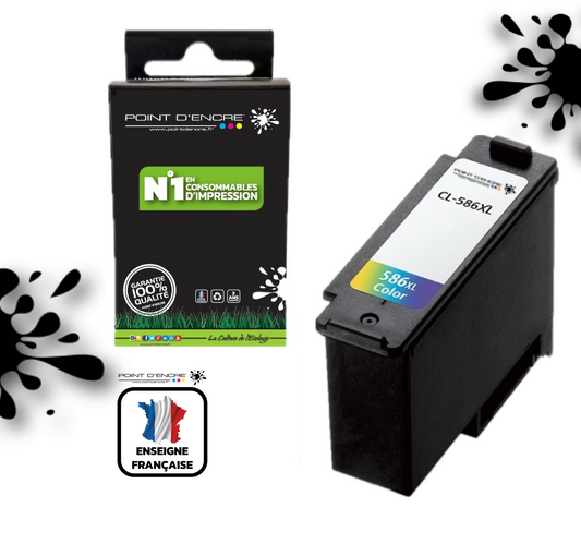 CL-586XL - COULEUR - Grande capacité de Marque Française POINT D'ENCRE - Pour imprimante compatible CANON (cec)