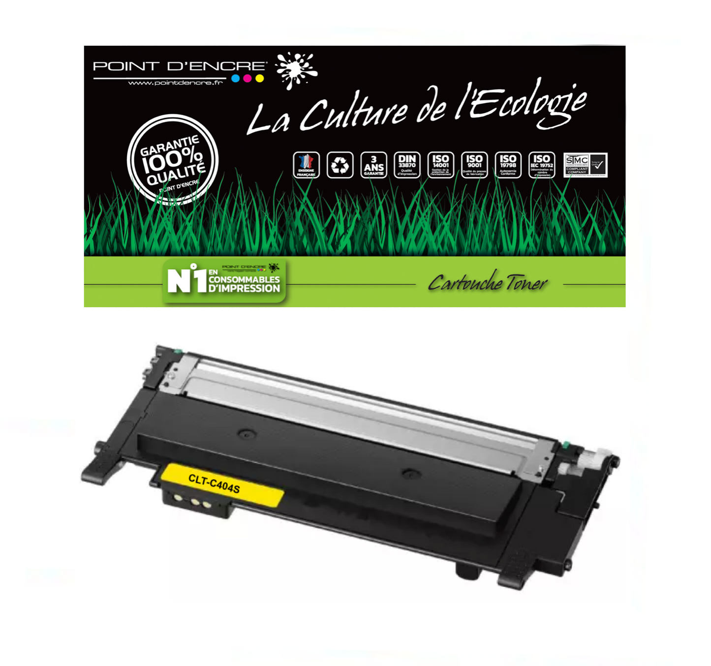 CLT-C404S - JAUNE  - Grande capacité Marque Francaise POINT D'ENCRE - pour Imprimantes compatibles Samsung (clsa)