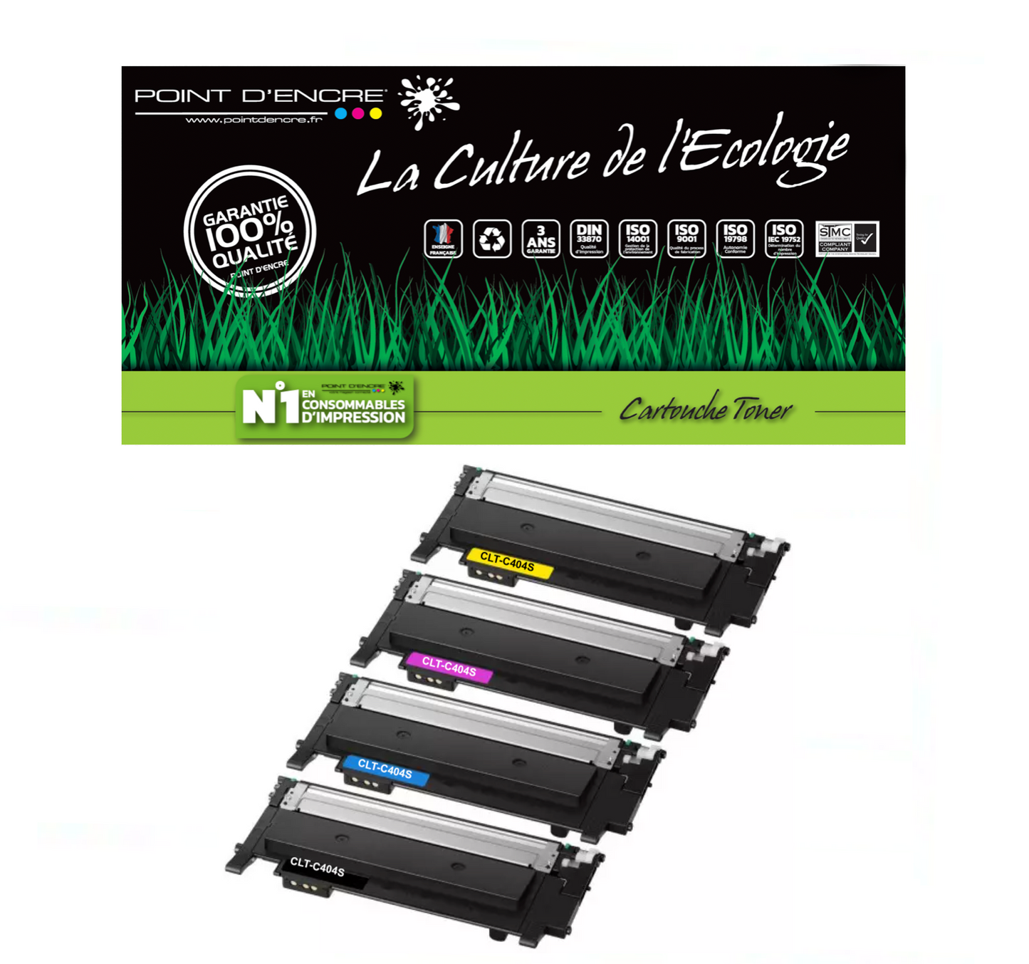 CLT-C404S - NOIR / CYAN / MAGENAT / JAUNE - Grande capacité Marque Francaise POINT D'ENCRE - pour Imprimantes compatibles Samsung (clsa)