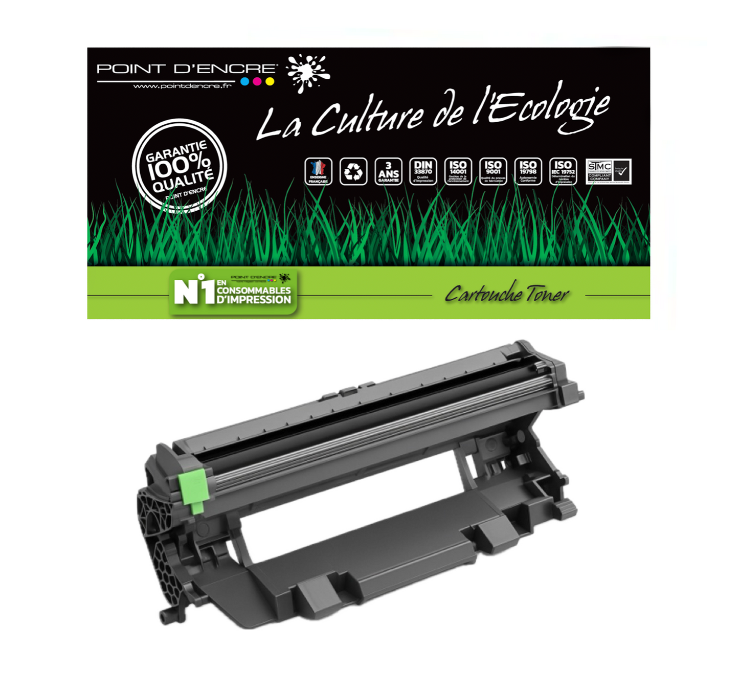DR1150 - Tambour - Noir - Grande capacité Marque Francaise POINT D'ENCRE pour Imprimantes compatibles Brother (clp)
