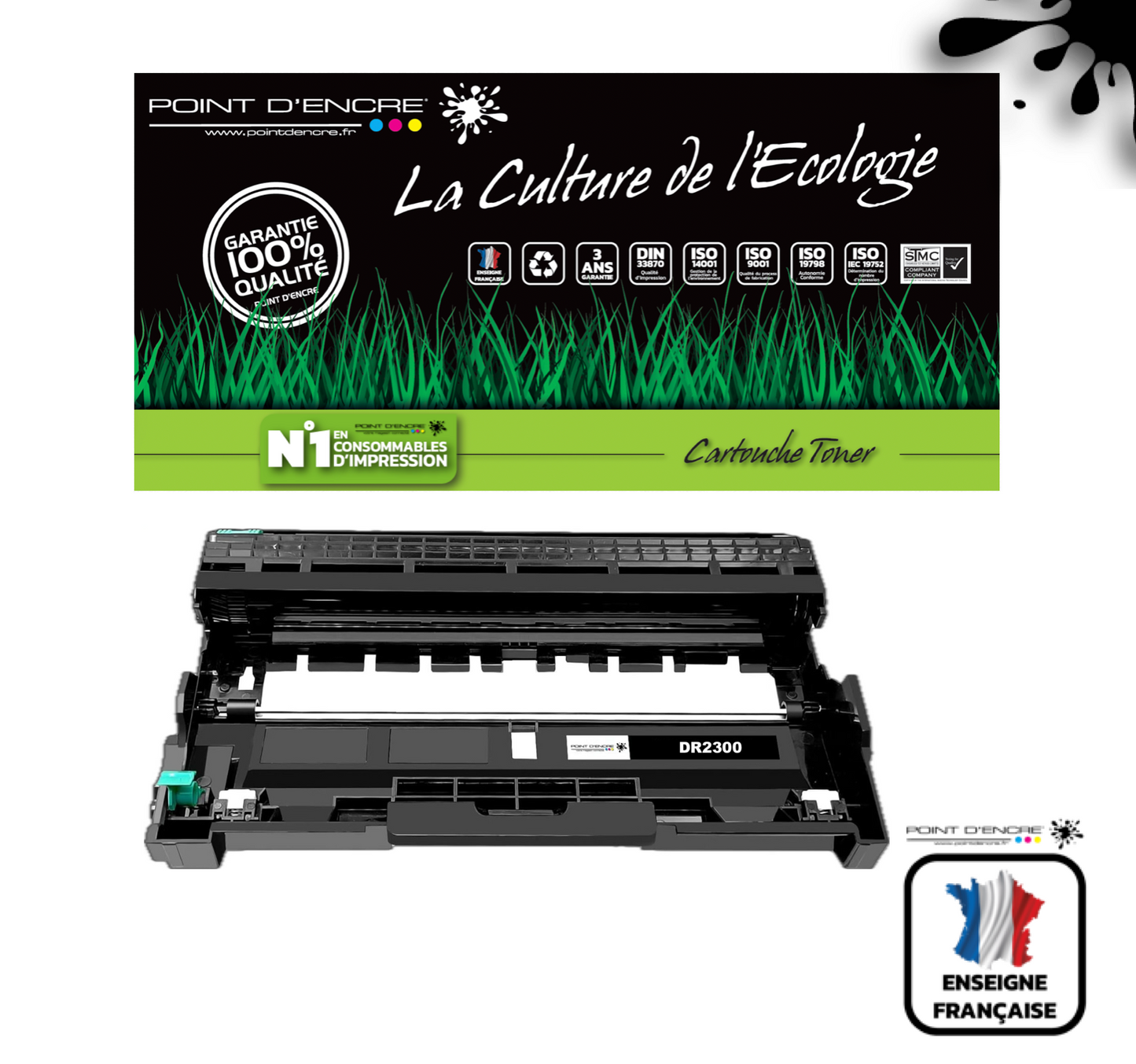 DR2300 - Noir - Grande capacité Marque Francaise POINT D'ENCRE TN2320/TN2310 - pour Imprimantes compatibles Brother (clp)