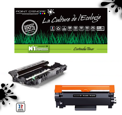 DR2400 (tambour) &amp; TN2420 / TN2410 Cartouche d'encre Toner - Noir - Grande capacité Marque Francaise POINT D'ENCRE pour Imprimantes compatibles Brother (clp)