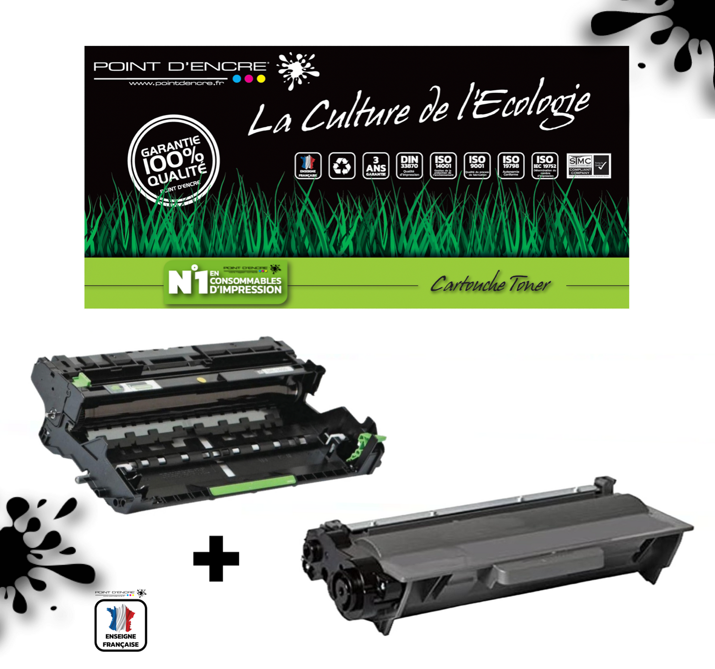 DR3400 (tambour) + TN3430 / TN3480 - NOIR - Grande capacité Marque Francaise POINT D'ENCRE pour Imprimantes compatibles Brother (clbr)