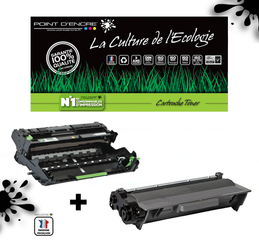 DR3400 (tambour) + TN3430 / TN3480 - NOIR - Grande capacité Marque Francaise POINT D'ENCRE pour Imprimantes compatibles Brother (clbr)