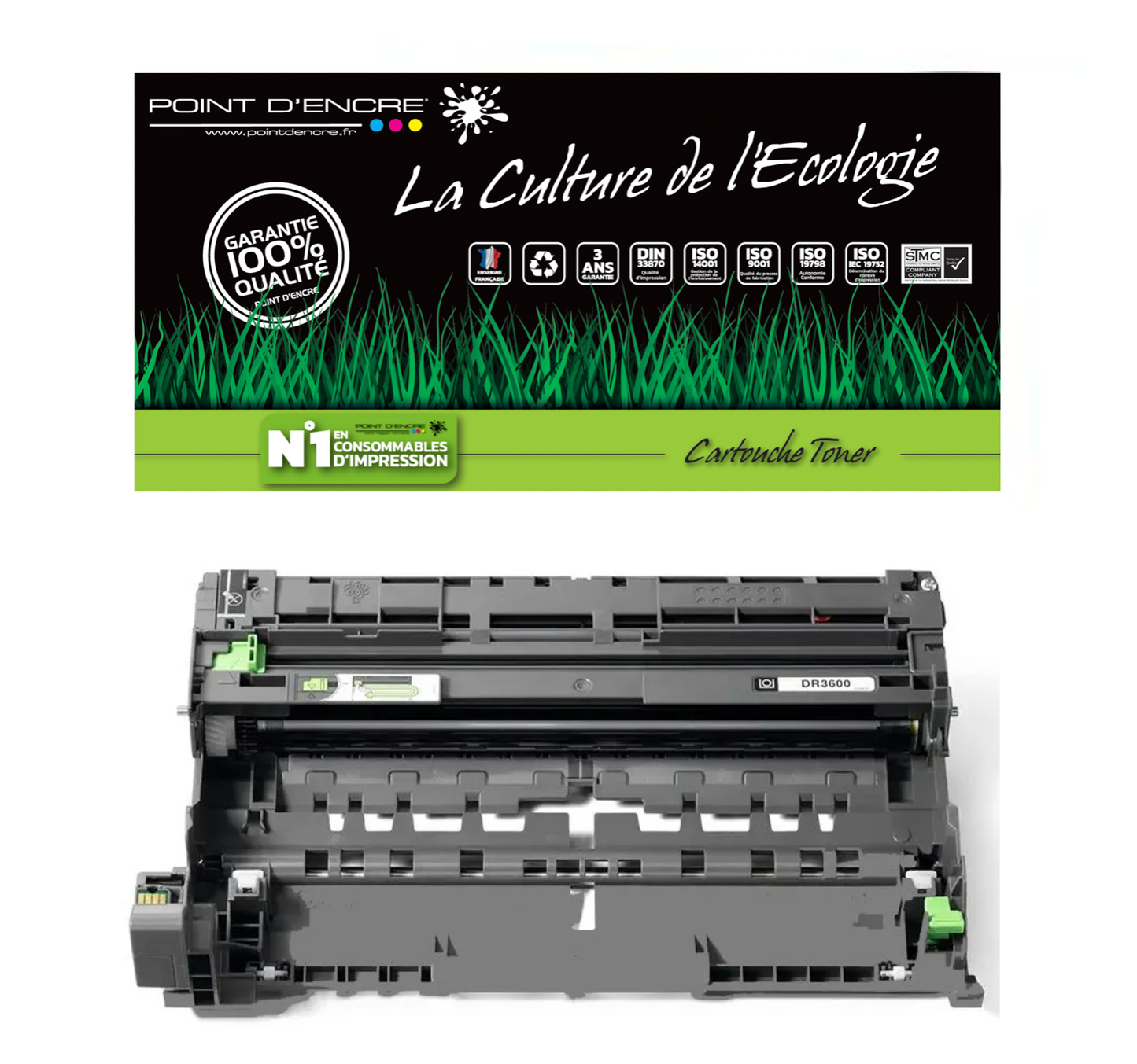 DR3600 - TAMBOUR - Noir - Grande capacité Marque Francaise POINT D'ENCRE pour Imprimantes compatibles Brother (clp)