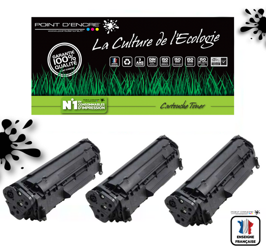 CE285A/CE278A/CB435A/CB436A - 85A/78A/35A/36A - 3 X NOIR - Grande capacité Marque Francaise POINT D'ENCRE pour Imprimantes compatibles HP (clhp)