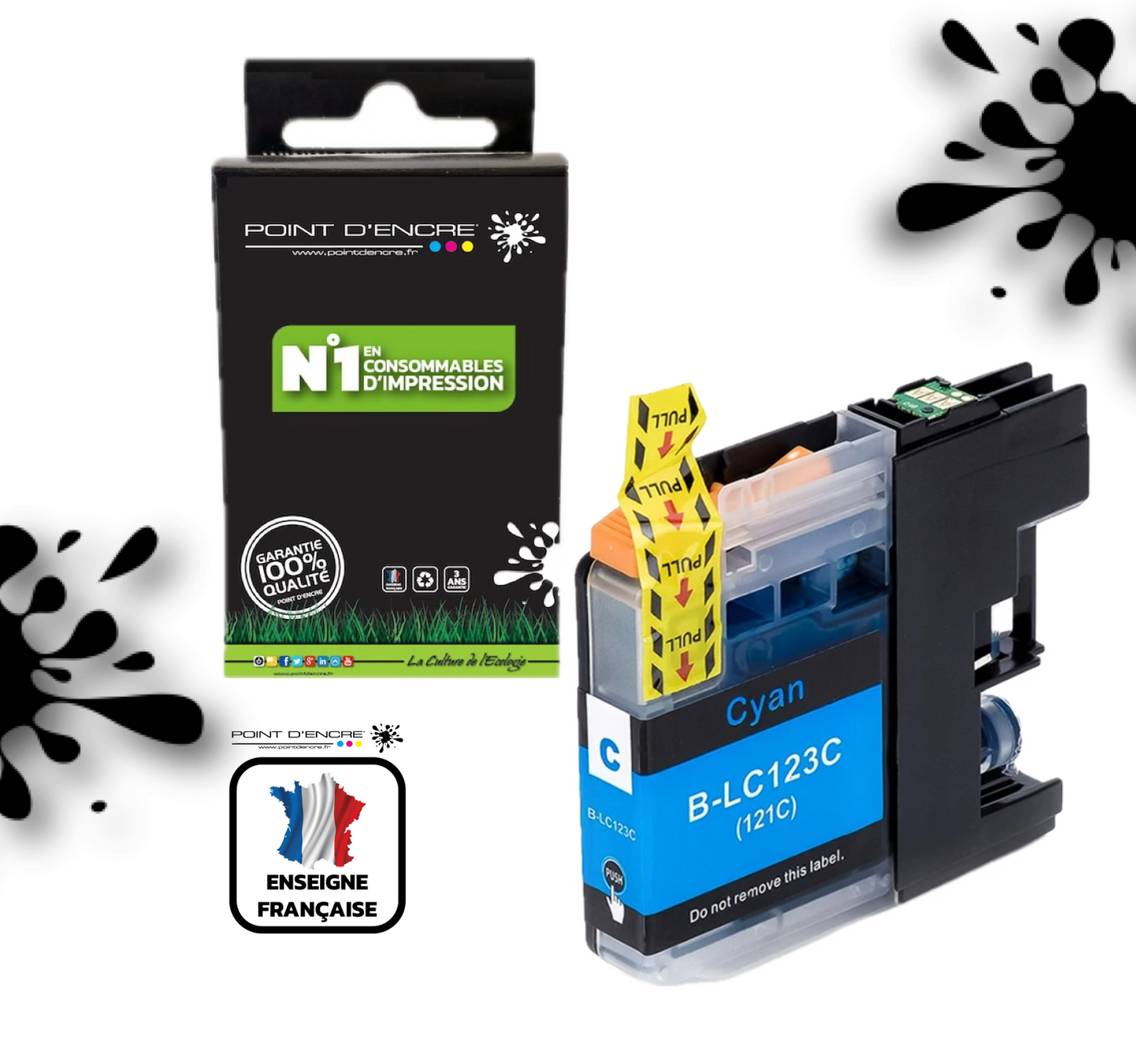 LC123XL/LC121XL - CYAN - Grande capacité de Marque Francaise POINT D'ENCRE Pour imprimante compatible BROTHER (ceb)