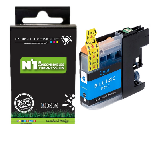 LC123XL/LC121XL - CYAN - Grande capacité de Marque Francaise POINT D'ENCRE Pour imprimante compatible BROTHER (ceb)