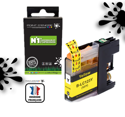 LC123XL/LC121XL - JAUNE - Grande capacité de Marque Francaise POINT D'ENCRE Pour imprimante compatible BROTHER (ceb)
