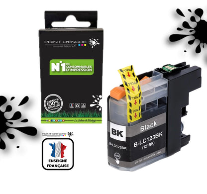 LC123XL/LC121XL - NOIR - Grande capacité de Marque Francaise POINT D'ENCRE Pour imprimante compatible BROTHER (ceb)