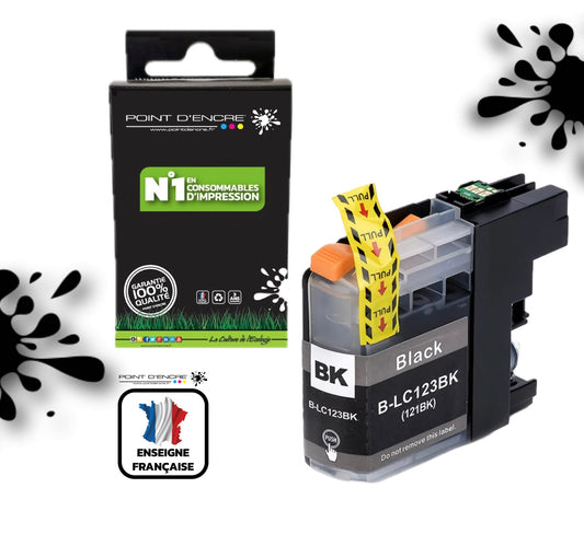 LC123XL/LC121XL - NOIR - Grande capacité de Marque Francaise POINT D'ENCRE Pour imprimante compatible BROTHER (ceb)