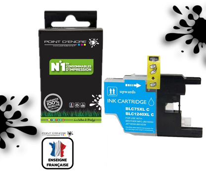 LC1240XL/LC1220XL/LC1280XL - CYAN - Grande capacité de Marque Française POINT D'ENCRE Pour imprimante compatible BROTHER (ceb)