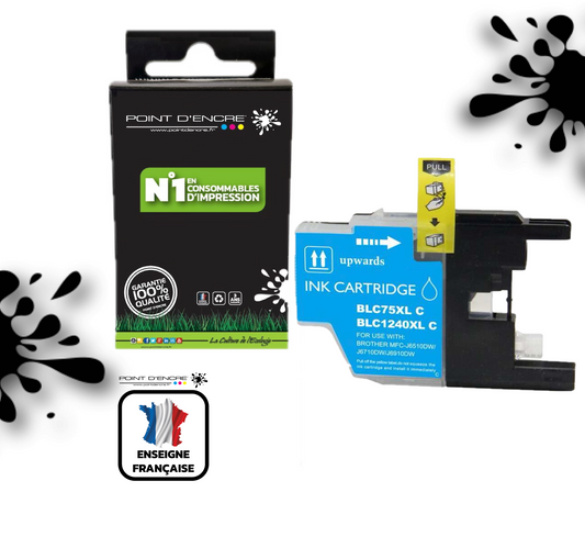LC1240XL/LC1220XL/LC1280XL - CYAN - Grande capacité de Marque Française POINT D'ENCRE Pour imprimante compatible BROTHER (ceb)