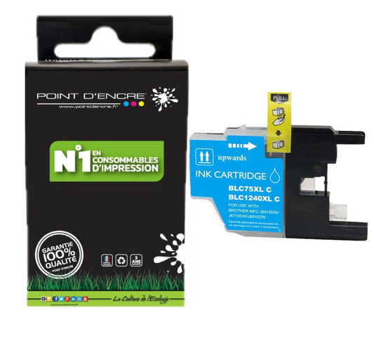 LC1240XL/LC1220XL/LC1280XL - CYAN - Grande capacité de Marque Française POINT D'ENCRE Pour imprimante compatible BROTHER (ceb)