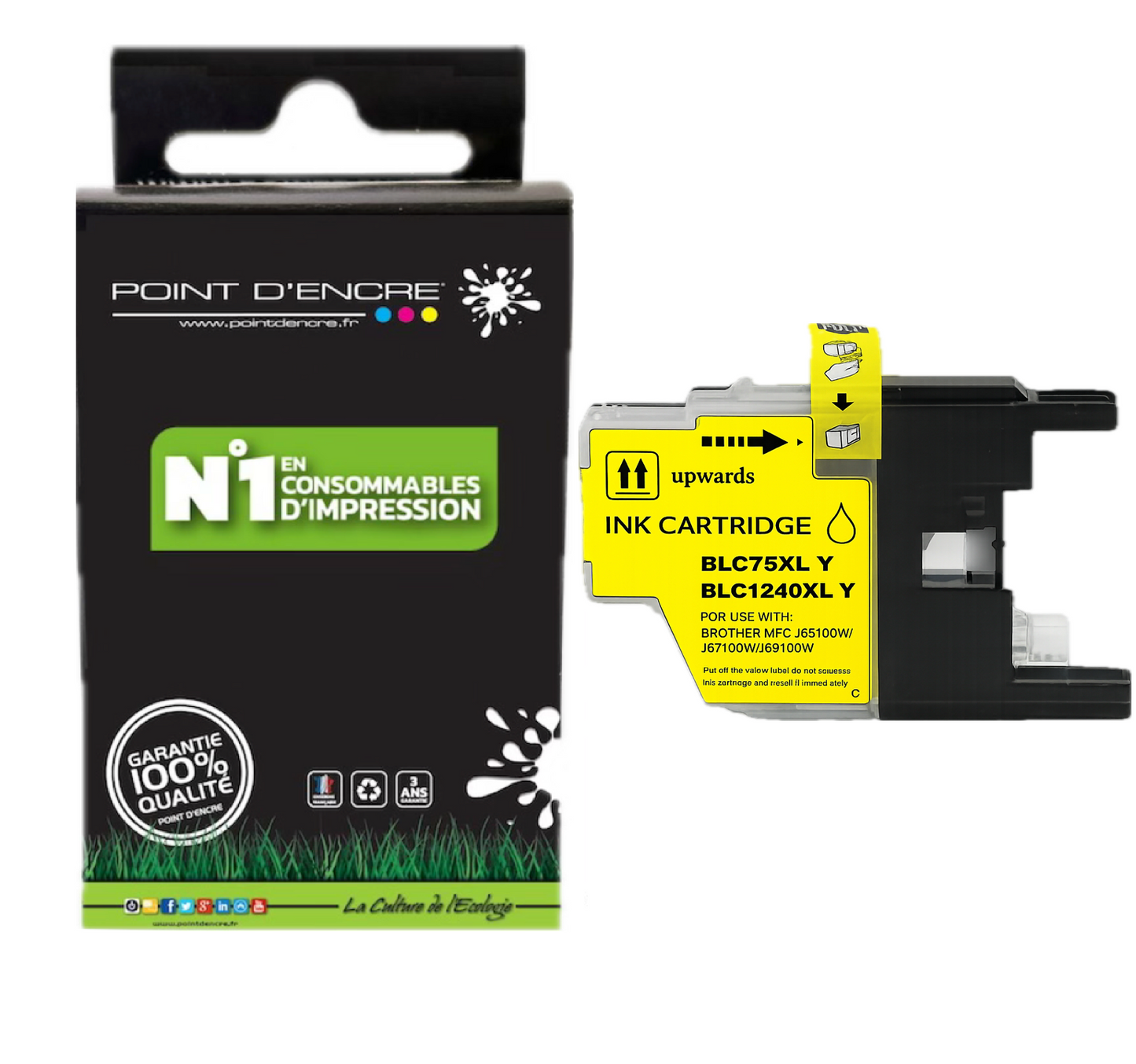 LC1240XL/LC1220XL/LC1280XL - JAUNE - Grande capacité de Marque Française POINT D'ENCRE Pour imprimante compatible BROTHER (ceb)