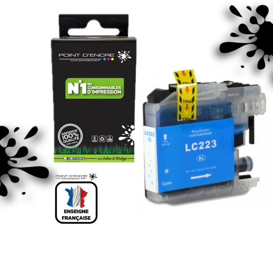 LC223XL/LC221XL - CYAN - Grande capacité de Marque Française POINT D'ENCRE Pour imprimante compatible BROTHER (ceb)