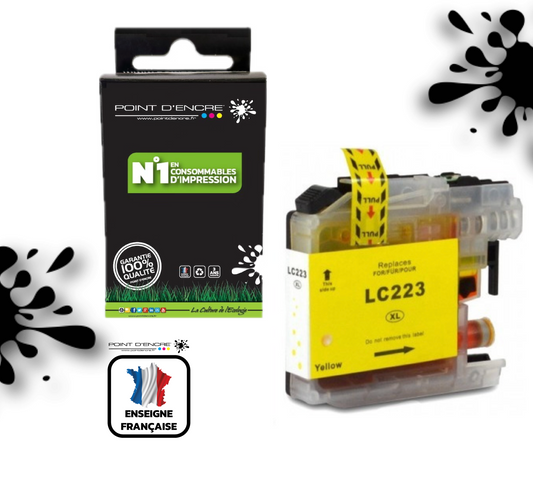 LC223XL/LC221XL - JAUNE - Grande capacité de Marque Française POINT D'ENCRE Pour imprimante compatible BROTHER (ceb)