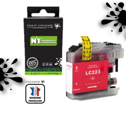 LC223XL/LC221XL - MAGENTA - Grande capacité de Marque Française POINT D'ENCRE Pour imprimante compatible BROTHER (ceb)