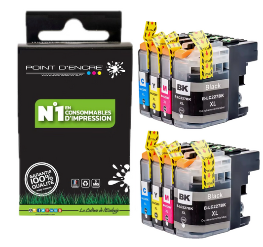 LC225XL / LC227XL - 2 X NOIR / CYAN / MAGENTA / JAUNE - Grande capacité de Marque Française POINT D'ENCRE Pour imprimante compatible BROTHER (ceb)