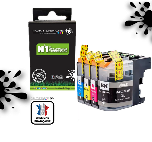 LC225XL / LC227XL - ABONNEMENT - NOIR / CYAN / MAGENTA / JAUNE - Grande capacité de Marque Française POINT D'ENCRE Pour imprimante compatible BROTHER (ceb)