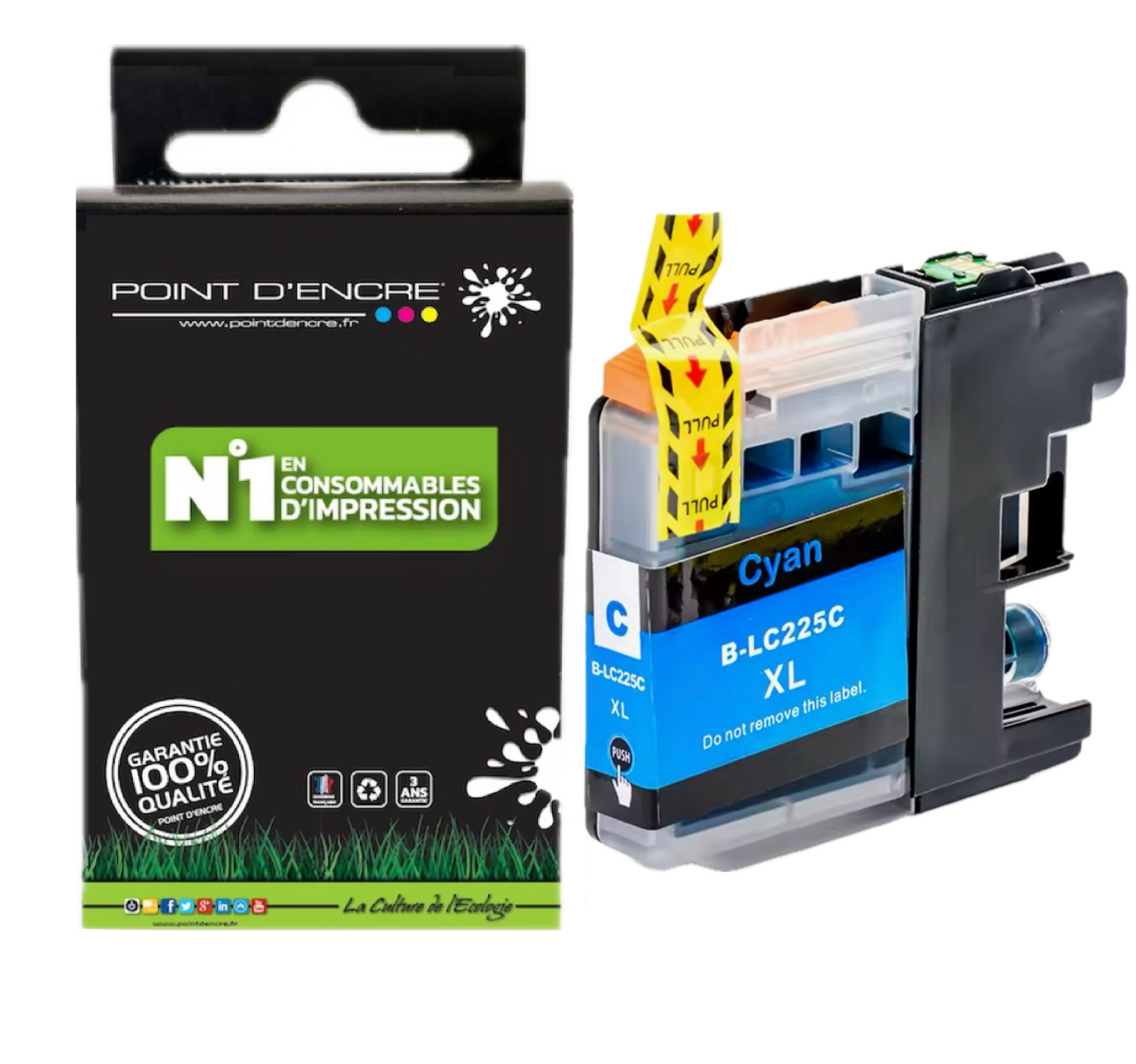 LC225XL - CYAN - Grande capacité de Marque Française POINT D'ENCRE Pour imprimante compatible BROTHER (ceb)