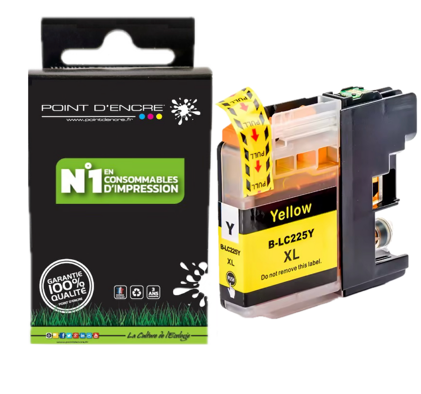 LC225XL - JAUNE - Grande capacité de Marque Française POINT D'ENCRE Pour imprimante compatible BROTHER (ceb)