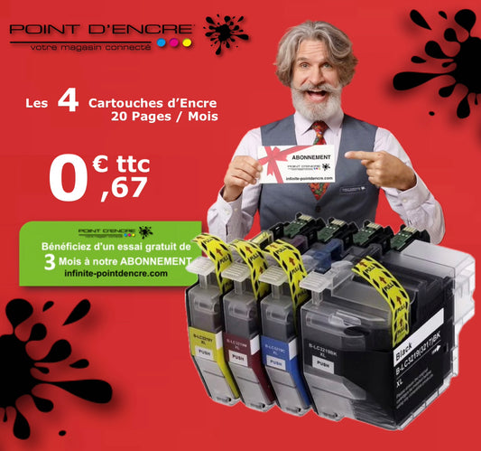 LC3219/LC3217XL - - Abonnement - Pack de 4 Cartouches D'encre Noir/Cyan/Magenta/ Jaune - Grande capacité de Marque Française POINT D'ENCRE Pour imprimante compatible BROTHER (ceb)