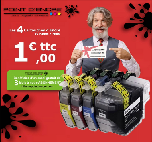 LC3219/LC3217XL - - Abonnement - Pack de 4 Cartouches D'encre Noir/Cyan/Magenta/ Jaune - Grande capacité de Marque Française POINT D'ENCRE Pour imprimante compatible BROTHER (ceb)