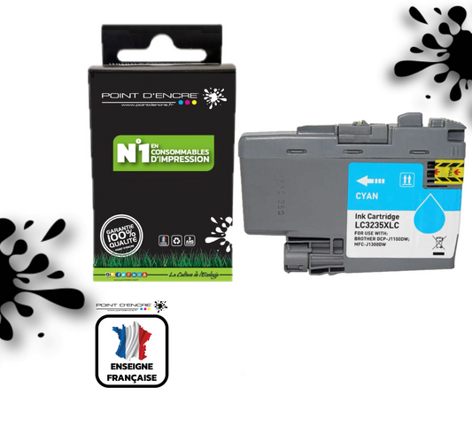 LC3235XL / LC3233 - CYAN - Grande capacité de Marque Française POINT D'ENCRE Pour imprimante compatible BROTHER (ceb)