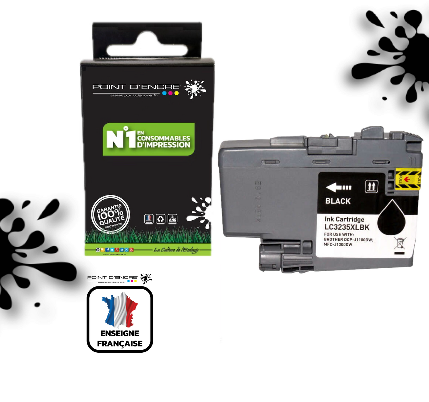 LC3235XL / LC3233 - NOIR - Grande capacité de Marque Française POINT D'ENCRE Pour imprimante compatible BROTHER (ceb)