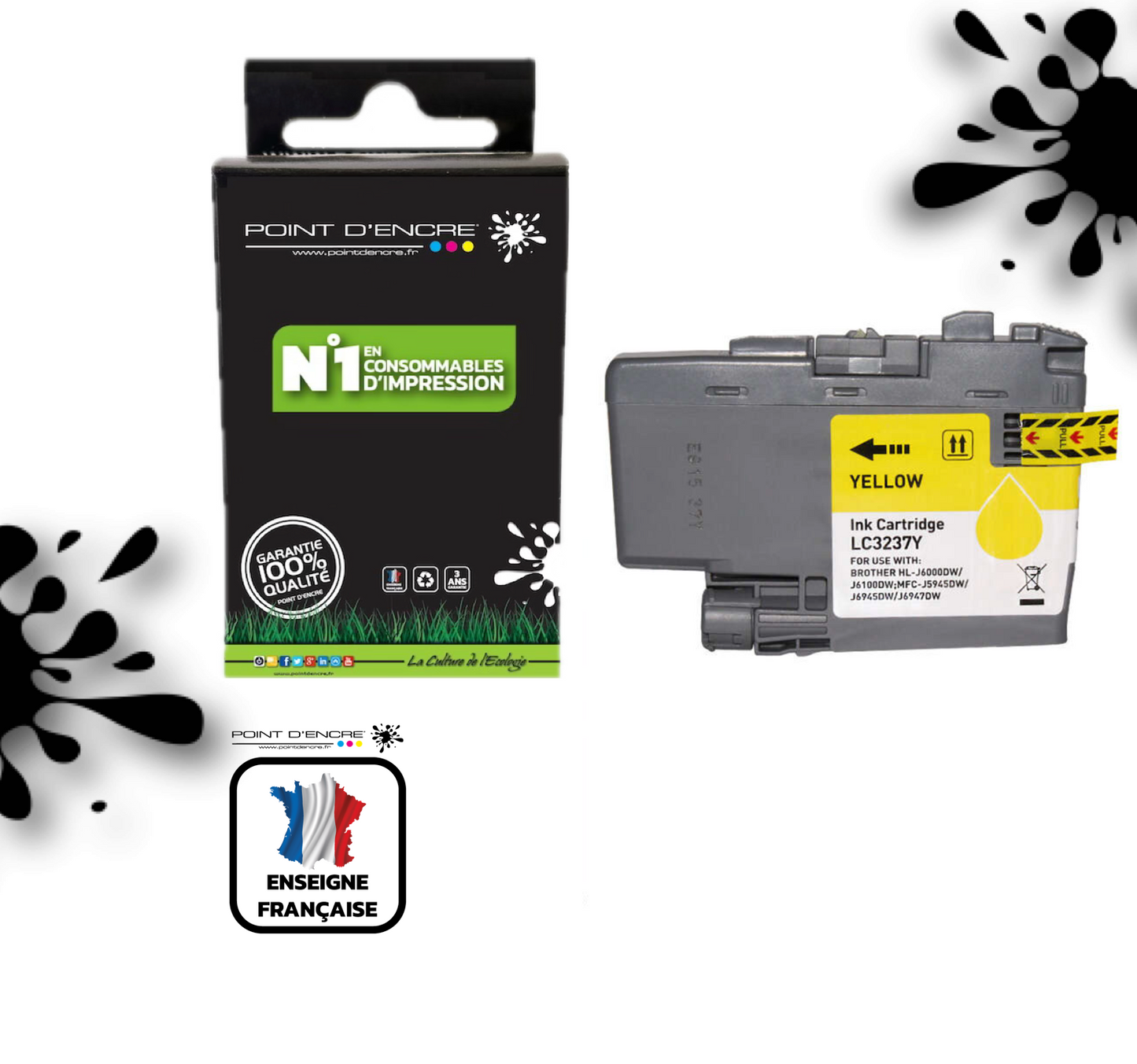 LC3237 - JAUNE - Grande capacité de Marque Française POINT D'ENCRE Pour imprimante compatible BROTHER (ceb)