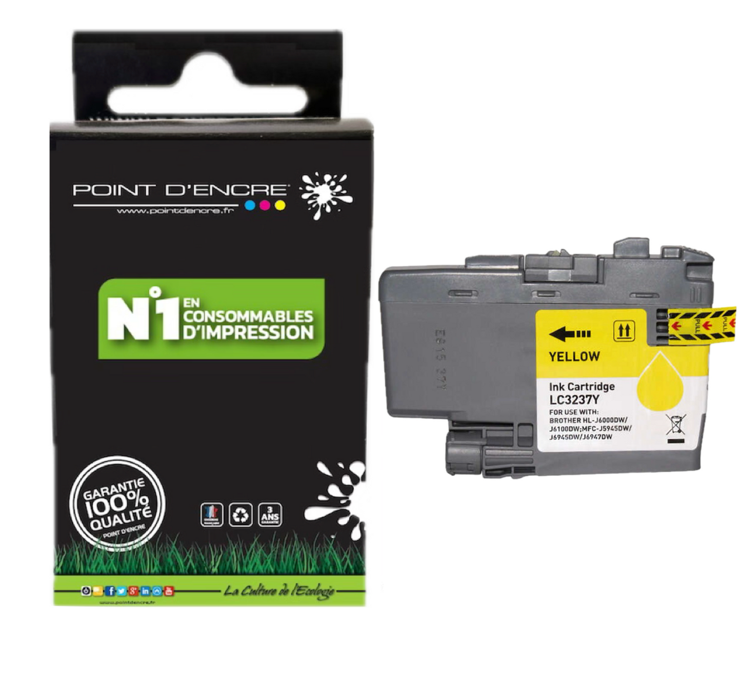 LC3237 - JAUNE - Grande capacité de Marque Française POINT D'ENCRE Pour imprimante compatible BROTHER (ceb)
