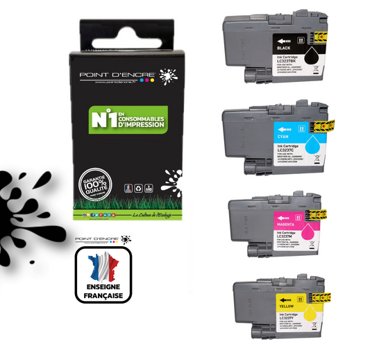 LC3237 - ABONNEMENT - Pack de 4 Cartouches D'encre Noir/Cyan/Magenta/ Jaune - Grande capacité de Marque Française POINT D'ENCRE Pour imprimante compatible BROTHER (ceb)