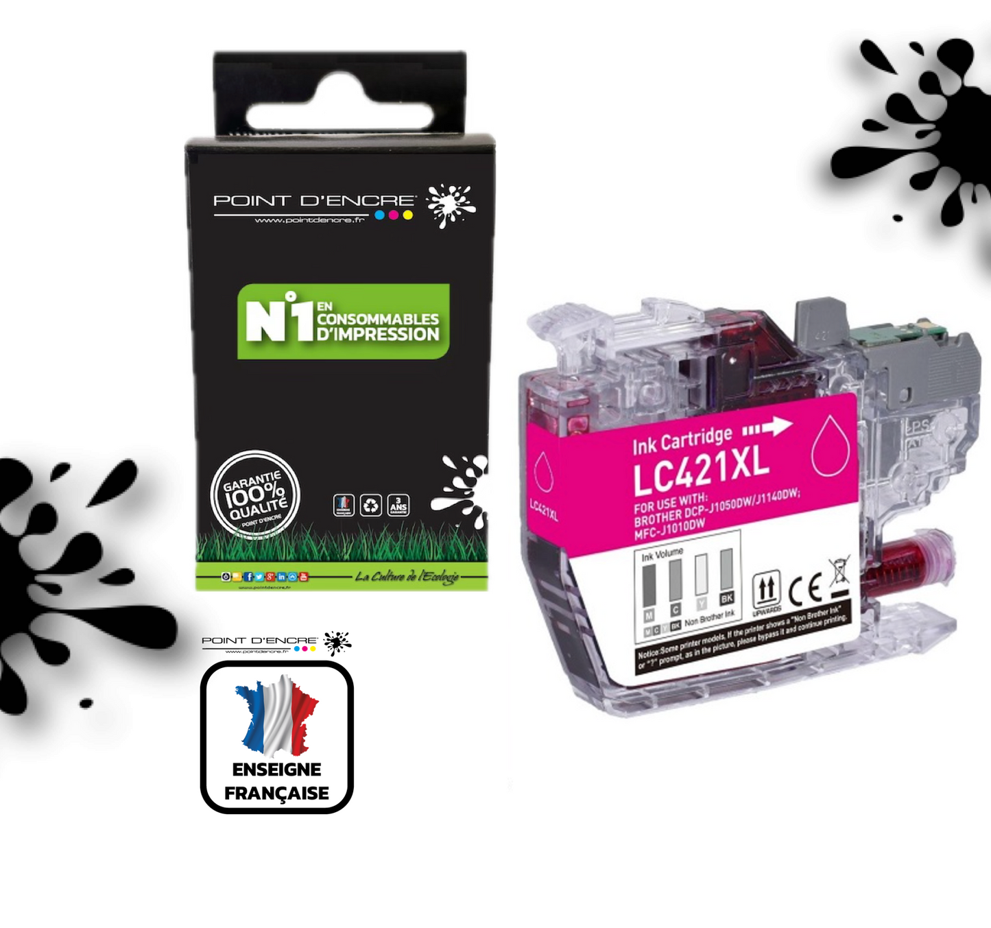 LC421XL - MAGENTA - Grande capacité de Marque Française POINT D'ENCRE Pour imprimante compatible BROTHER (ceb)