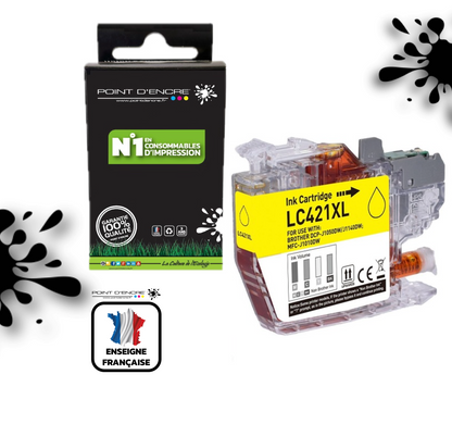 LC421XL - JAUNE - Grande capacité de Marque Française POINT D'ENCRE Pour imprimante compatible BROTHER (ceb)