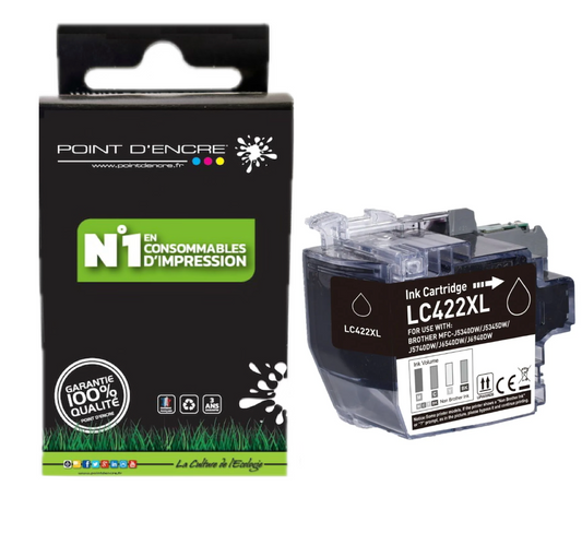 LC422XL - NOIR - Grande capacité de Marque Française POINT D'ENCRE Pour imprimante compatible BROTHER (ceb)