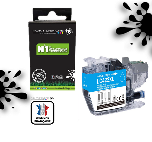 LC422XL - CYAN - Grande capacité de Marque Française POINT D'ENCRE Pour imprimante compatible BROTHER (ceb)