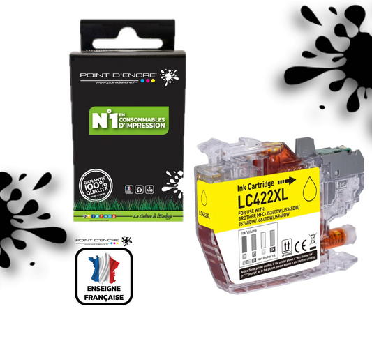 LC422XL - JAUNE - Grande capacité de Marque Française POINT D'ENCRE Pour imprimante compatible BROTHER (ceb)