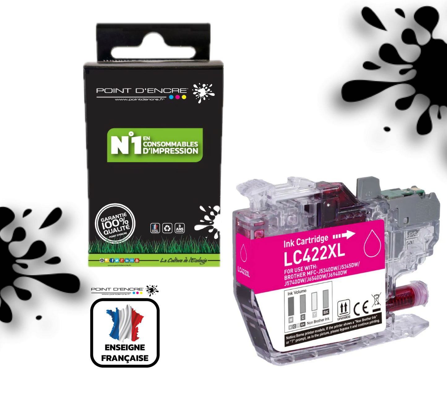 LC422XL - MAGENTA - Grande capacité de Marque Française POINT D'ENCRE Pour imprimante compatible BROTHER (ceb)