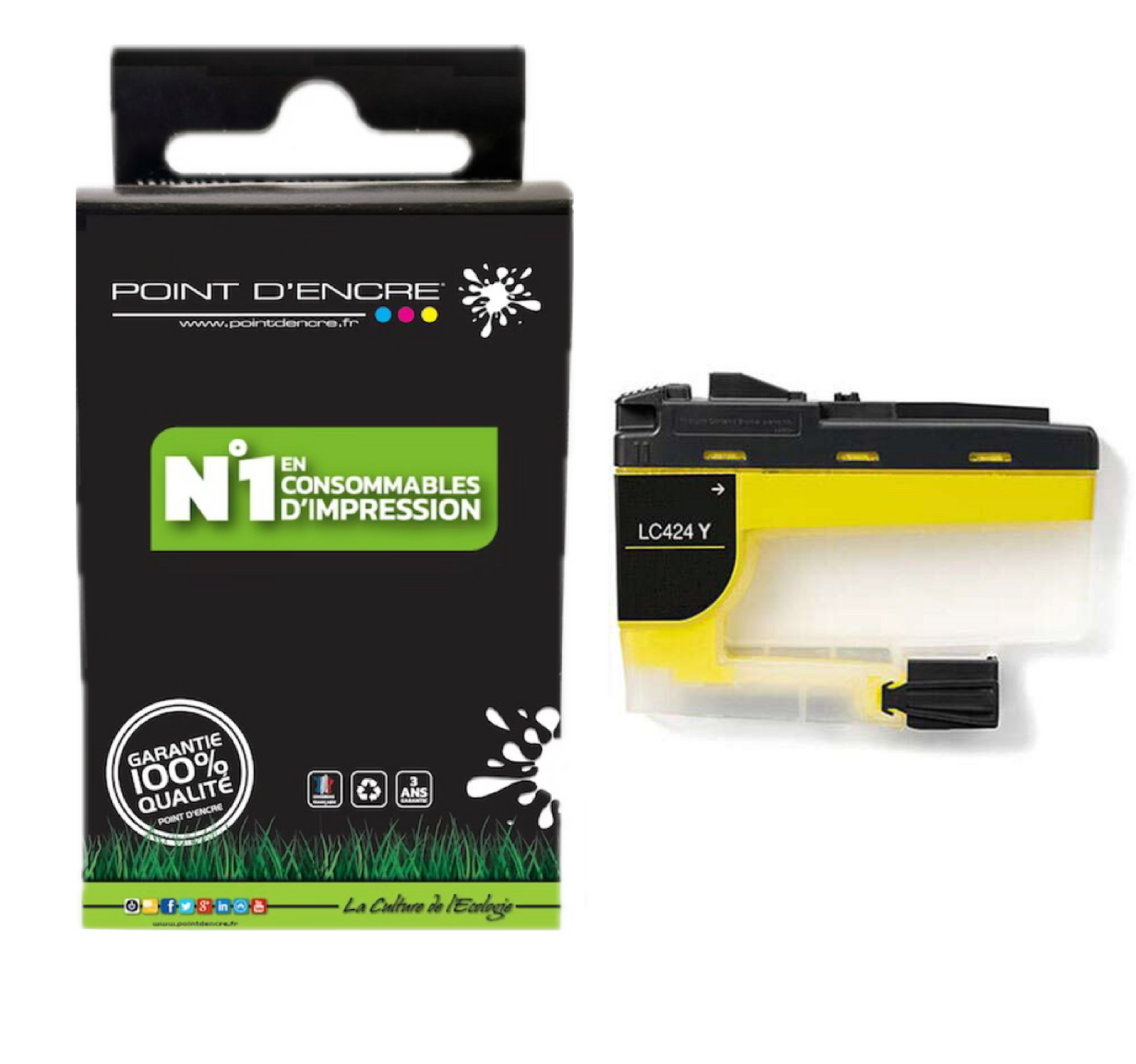 LC424 - JAUNE - Grande capacité de Marque Française POINT D'ENCRE Pour imprimante compatible BROTHER (ceb)