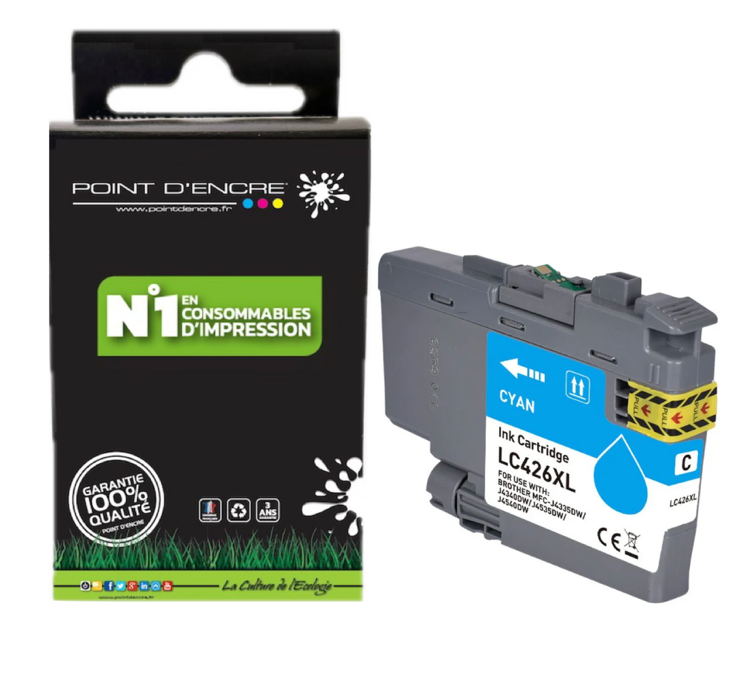 LC426XL - CYAN - Grande capacité de Marque Française POINT D'ENCRE Pour imprimante compatible BROTHER (ceb)