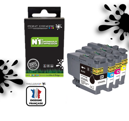 LC426XL - Pack de 4 Cartouches D'encre Noir/Cyan/Magenta/ Jaune - Grande capacité de Marque Française POINT D'ENCRE Pour imprimante compatible BROTHER (ceb)