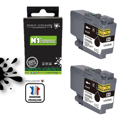 LC426XL - 2 X NOIR - Grande capacité de Marque Française POINT D'ENCRE Pour imprimante compatible BROTHER (ceb)