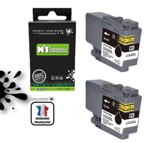 LC426XL - 2 X NOIR - Grande capacité de Marque Française POINT D'ENCRE Pour imprimante compatible BROTHER (ceb)