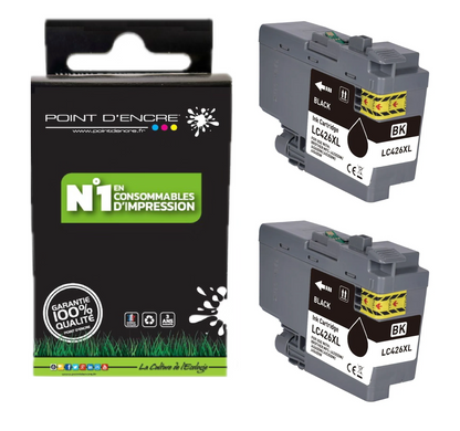 LC426XL - 2 X NOIR - Grande capacité de Marque Française POINT D'ENCRE Pour imprimante compatible BROTHER (ceb)