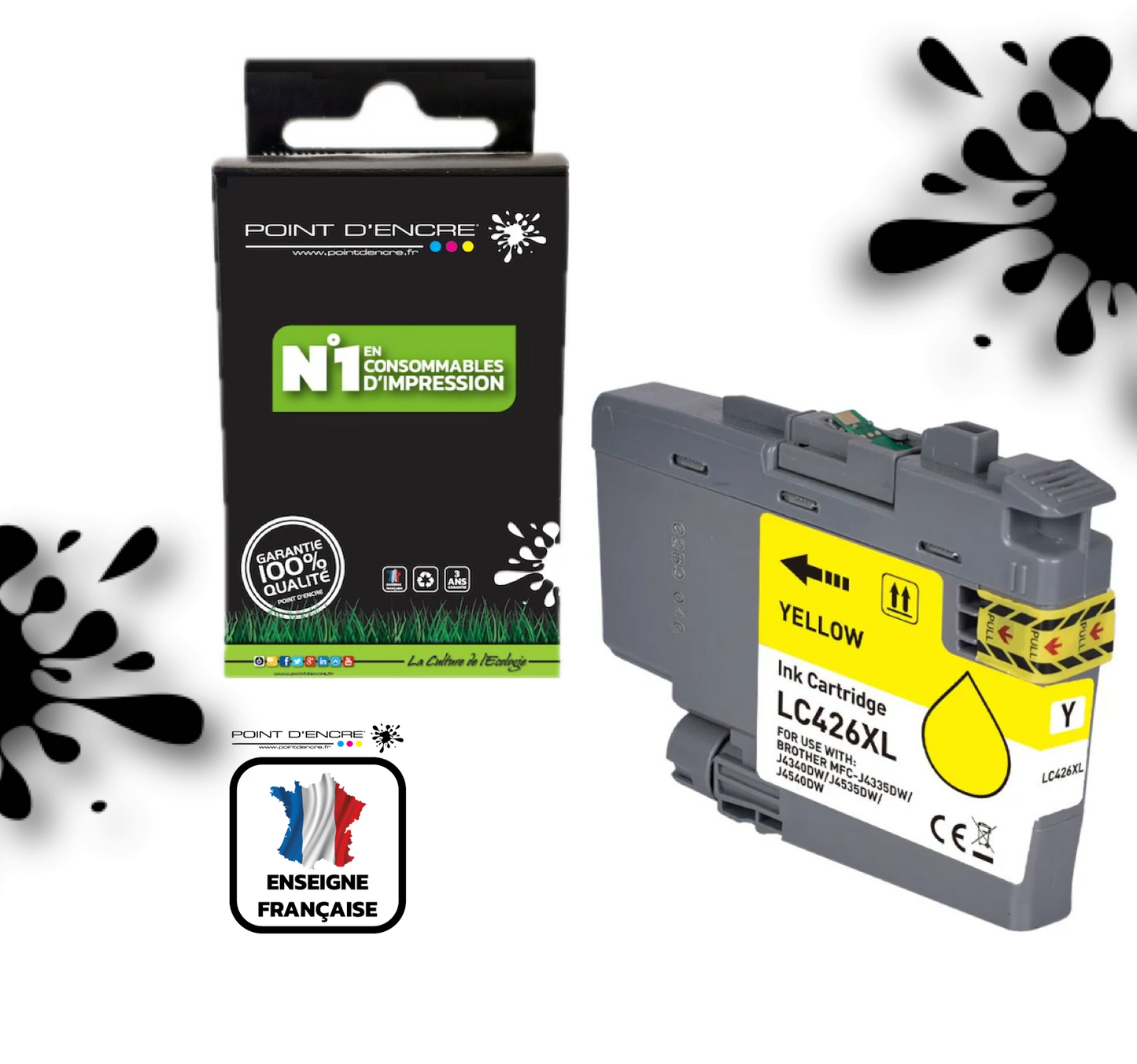 LC426XL - JAUNE - Grande capacité de Marque Française POINT D'ENCRE Pour imprimante compatible BROTHER (ceb)