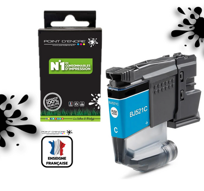 LC521 - CYAN - Grande capacité de Marque Française POINT D'ENCRE Pour imprimante compatible BROTHER (ceb)
