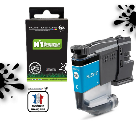 LC521 - CYAN - Grande capacité de Marque Française POINT D'ENCRE Pour imprimante compatible BROTHER (ceb)
