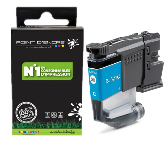 LC521 - CYAN - Grande capacité de Marque Française POINT D'ENCRE Pour imprimante compatible BROTHER (ceb)